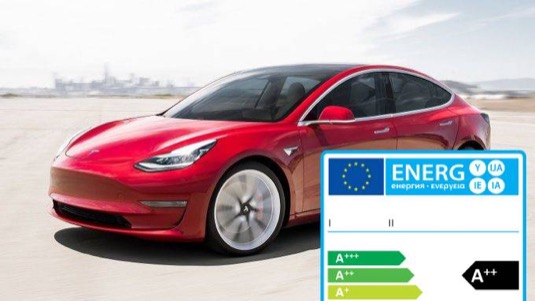 auto elektromobil Tesla Model 3 energetický štítek